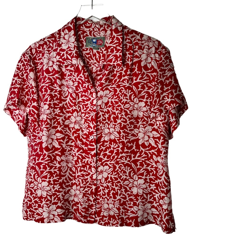 The Hawaiian Original Hilo Hattie Red Silk Shirt Medium